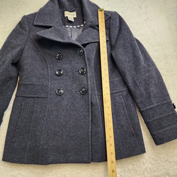 St Johns Bay Peacoat Petite Small Gray Charcoal Double Breasted Collar Wool - Picture 2 of 11